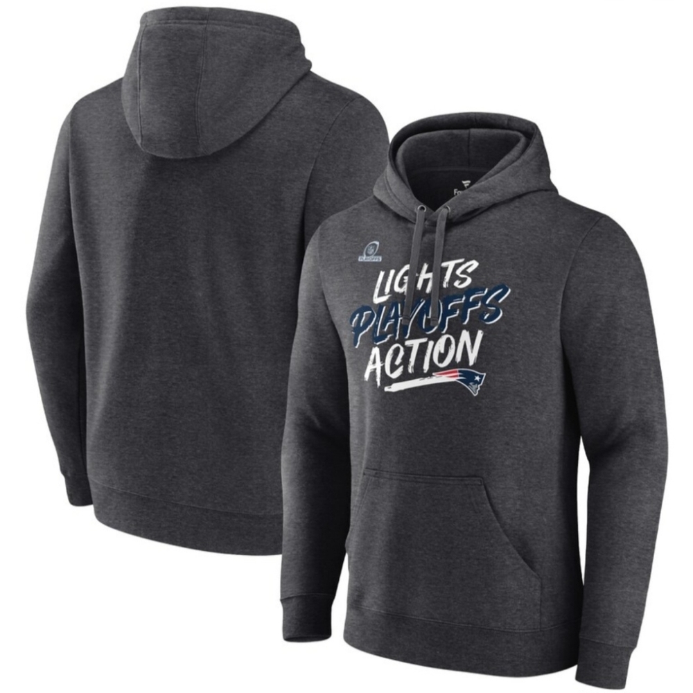 2X NEW ENGLAND PATRIOTS Gray hoodie with Patriots Lights Playoffs Action NWT